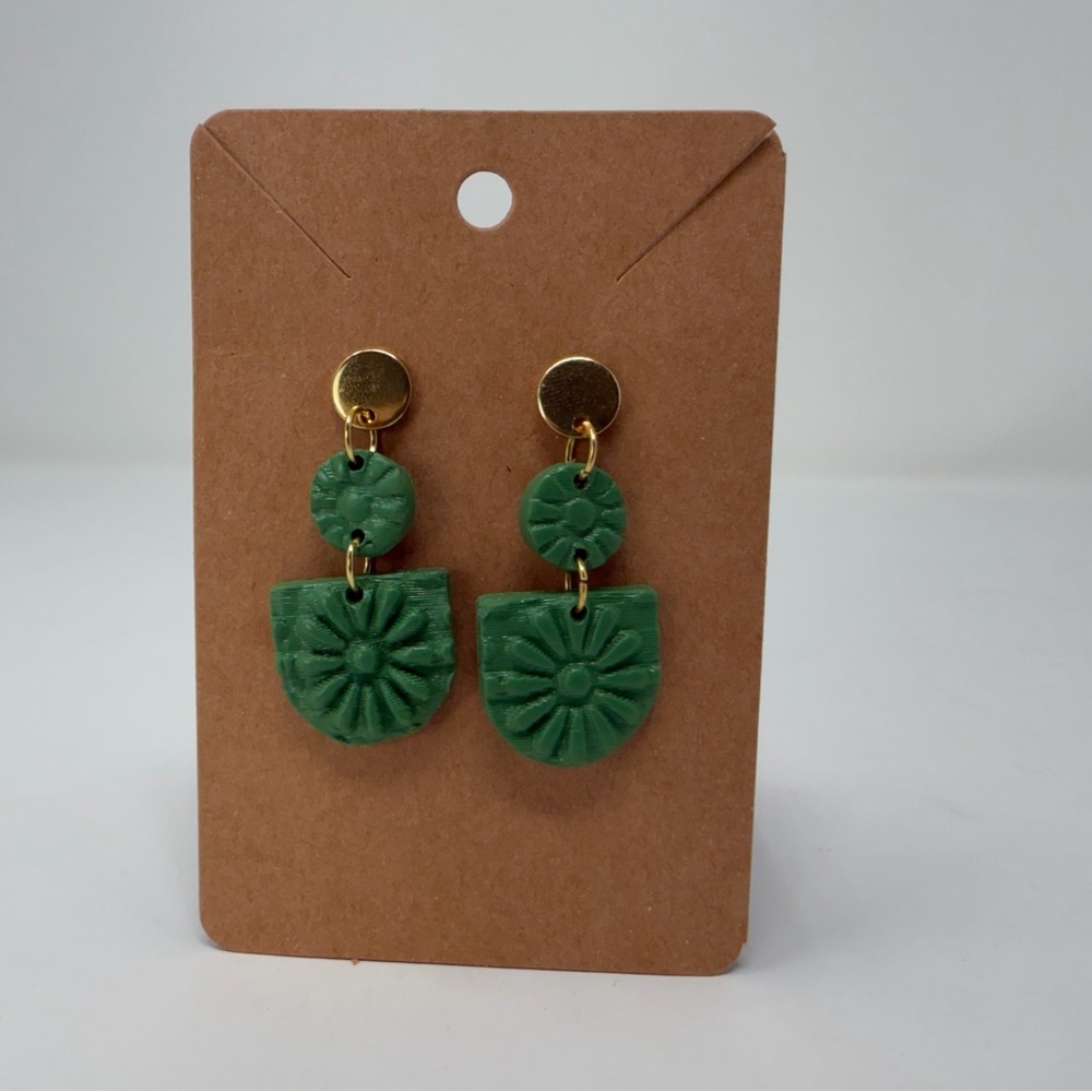Chic Green and Gold Floral Earrings